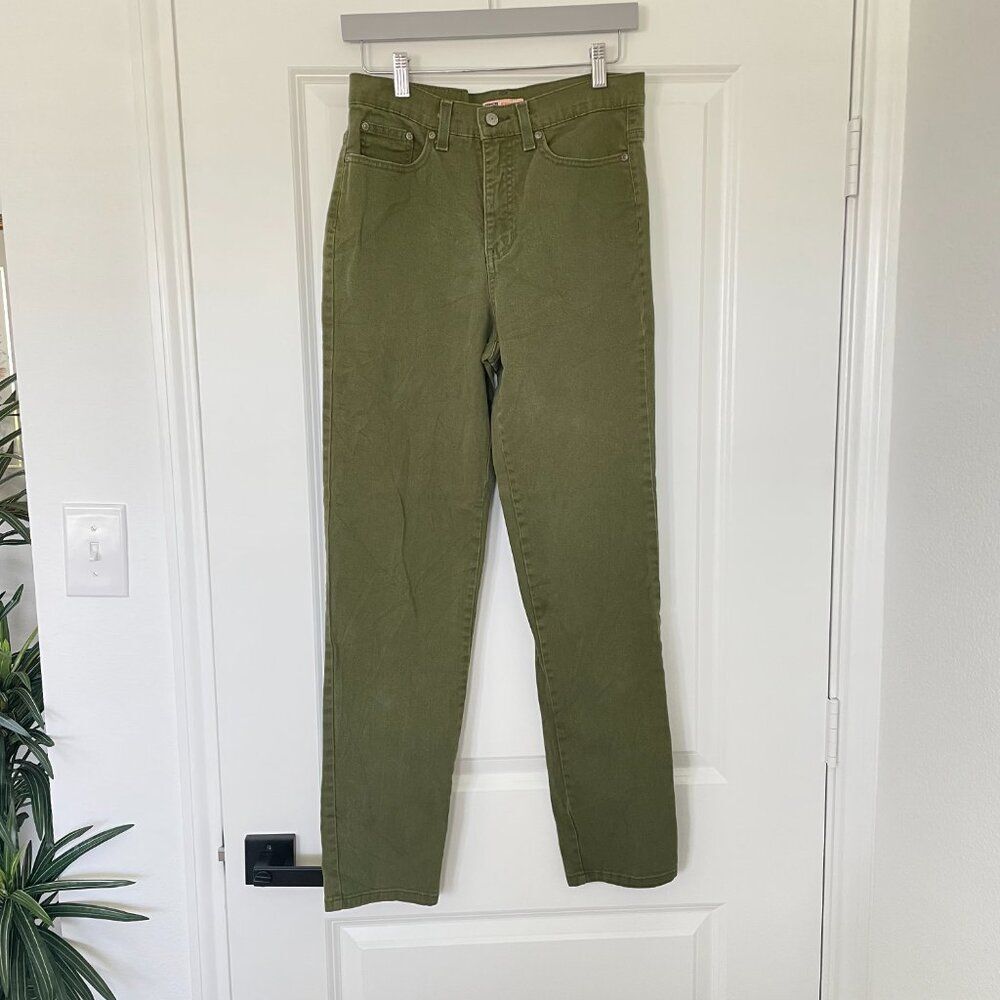 Faded Glory Jeans Women 6 Olive Green Mid Rise Straight Stretch Vintage Denim